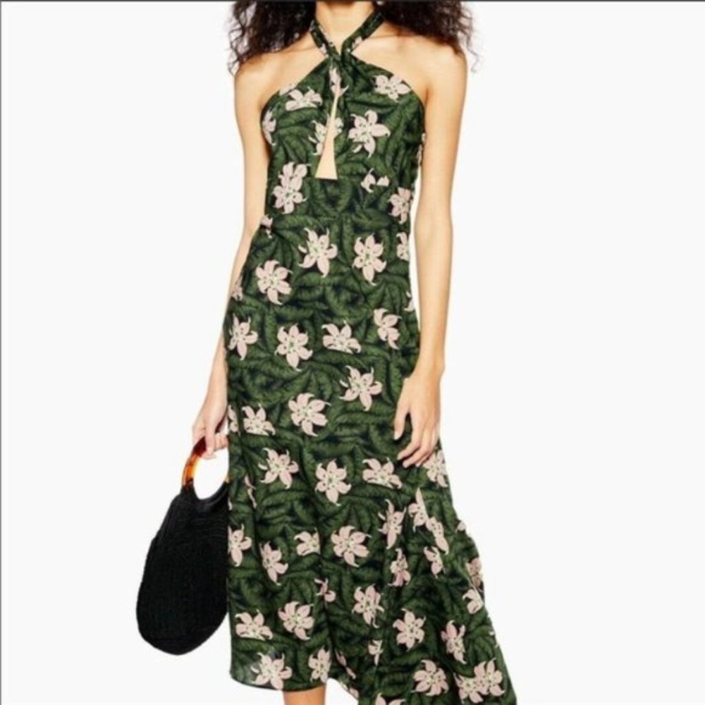 NWT TOPSHOP Hibiscus Halter MIDI Dress - Picture 3 of 8